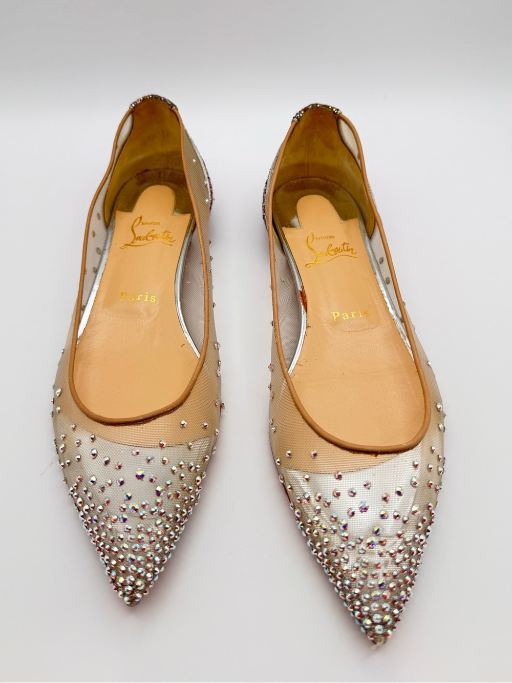 Christian Louboutin Follies Strass Nodo Flat Rhinestone Mesh EU 39 W220